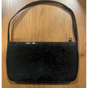 Y2K Black Satin Sequin Shoulder bag 90s Mini Purse Zip Vintage Holiday Glam